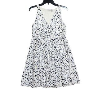 Sincerely Jules Pleated Tiered Dress Small Ivory Blue Print Sleeveless V Neck
